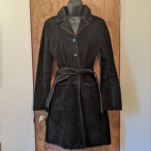 Wet Seal Black Suede Mid-Length Trenchcoat, Medium